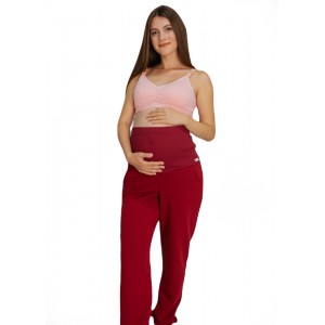Утеплені спортивні штани-джогери для вагітних з кишенями Бордові